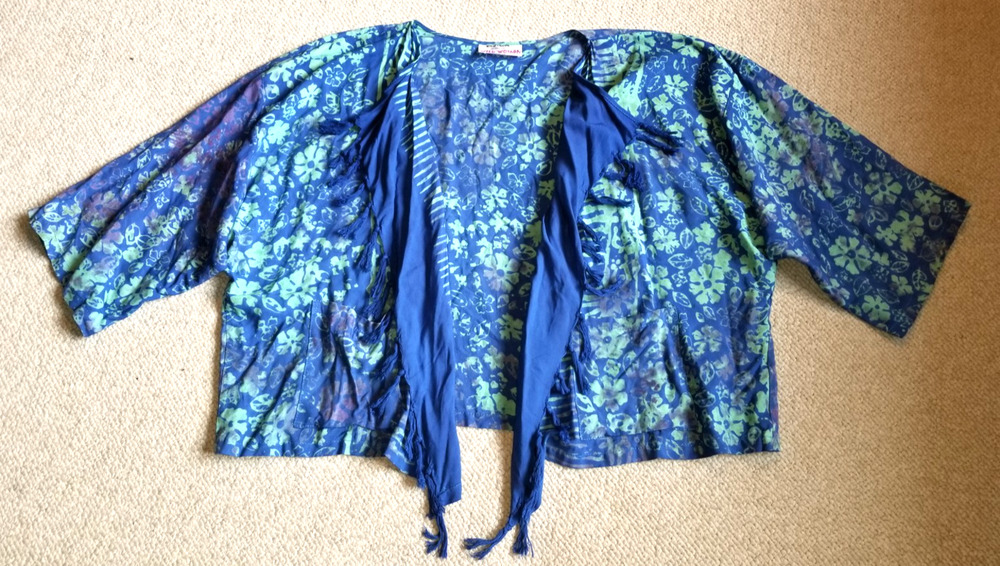 Womens Jacket-WILD THING WILD WOMAN-blue Batik open kimono Boho Festival-M/L